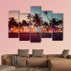 Ocean Drive Street with illuminated buildings, South Beach, Florida multi panel canvas wall art