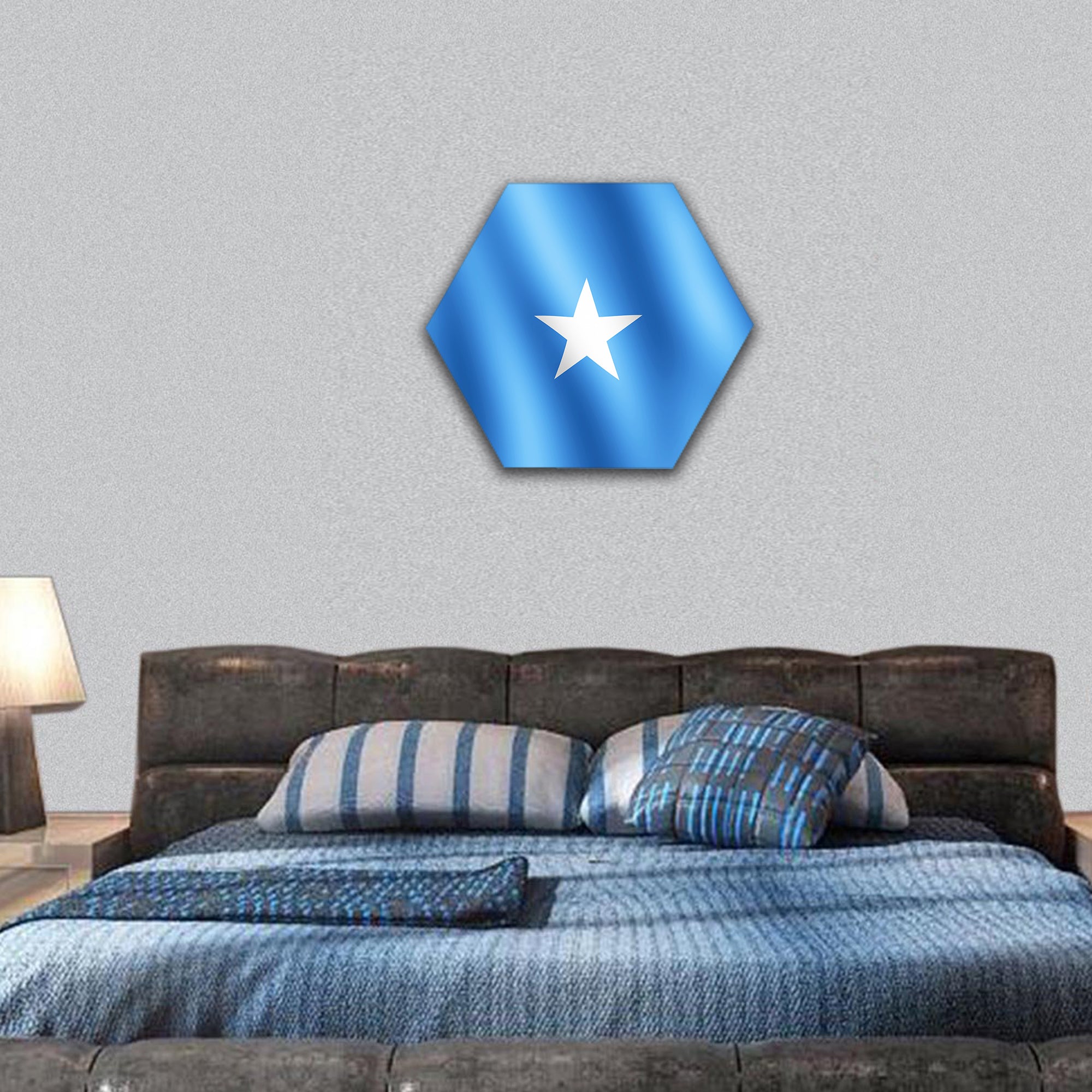 Flag of Somalia waving  hexagonal canvas wall art