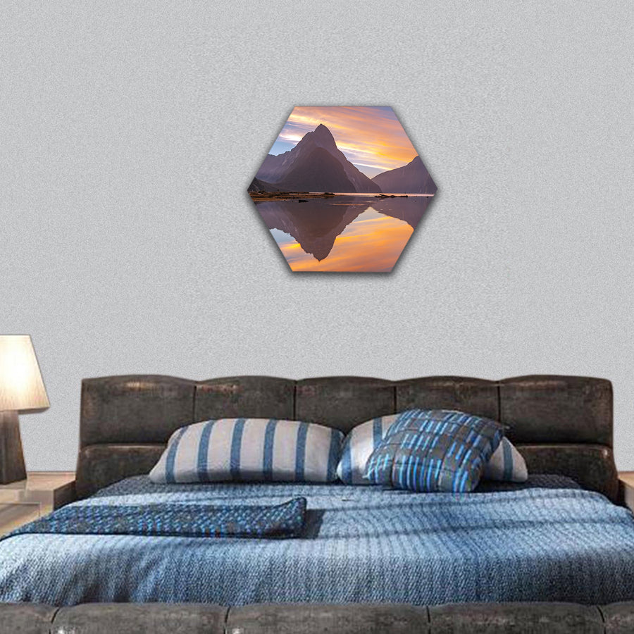 Mountain glacier at milford sound, New Zealand hexagonal canvas wall art