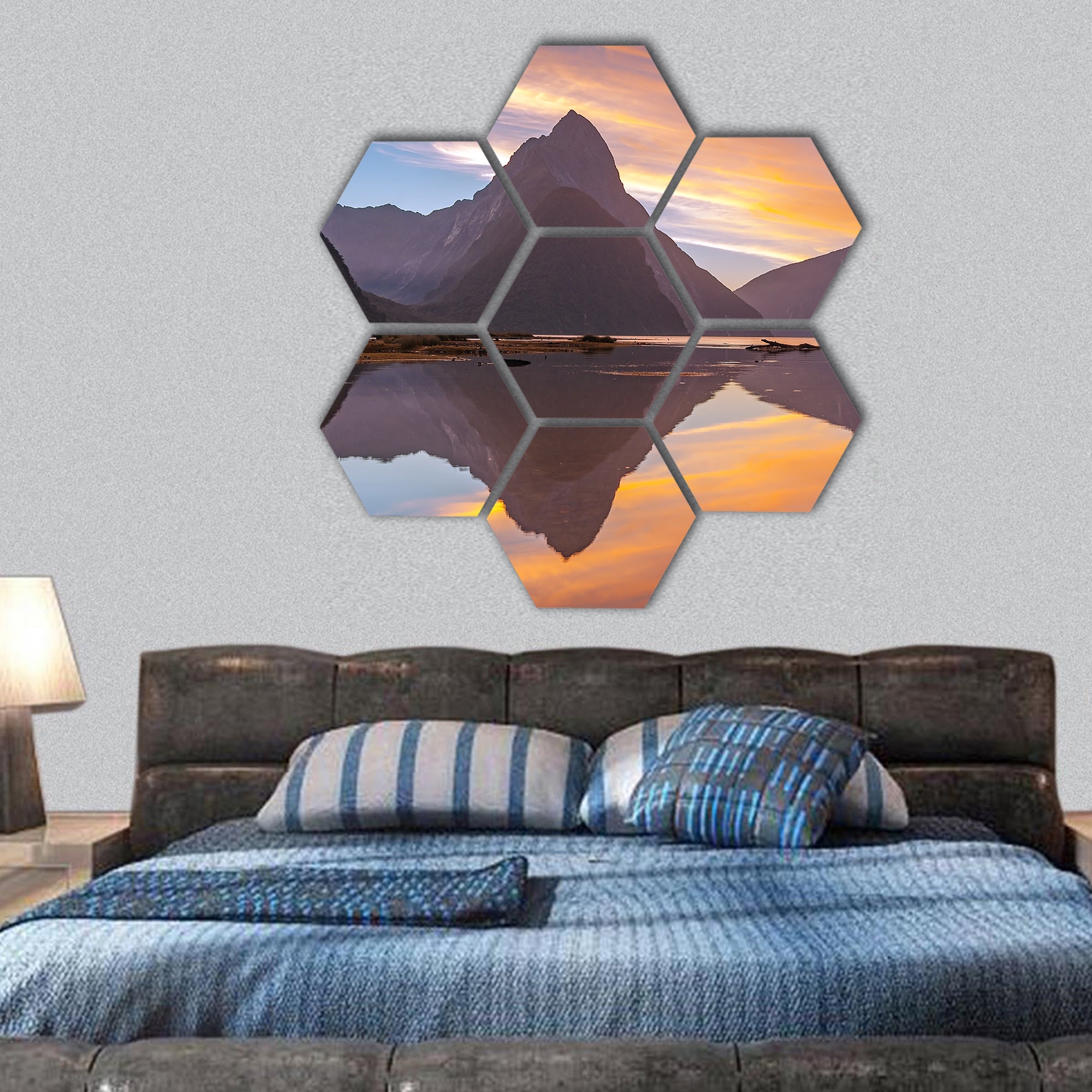 Mountain glacier at milford sound, New Zealand hexagonal canvas wall art