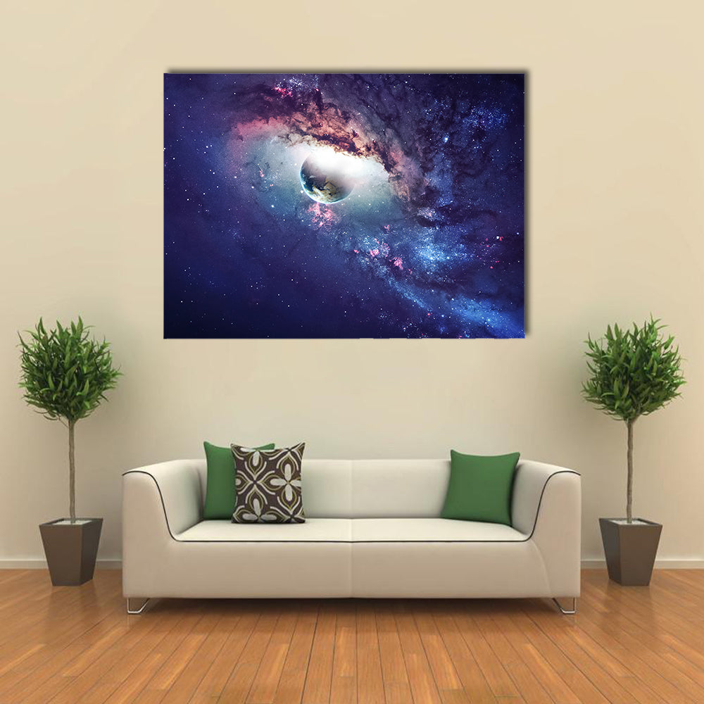 Light Peeking Into Universe Planets, Stars And Galaxies In Outer Space Multi Panel Canvas Wall Art