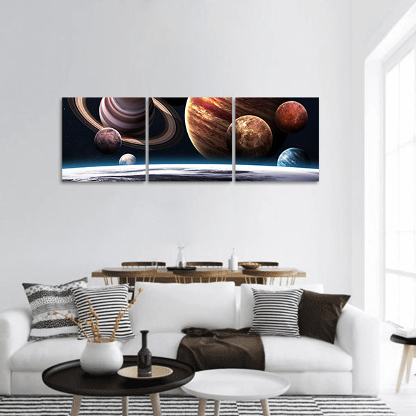 Planets of the solar system panoramic canvas wall art.