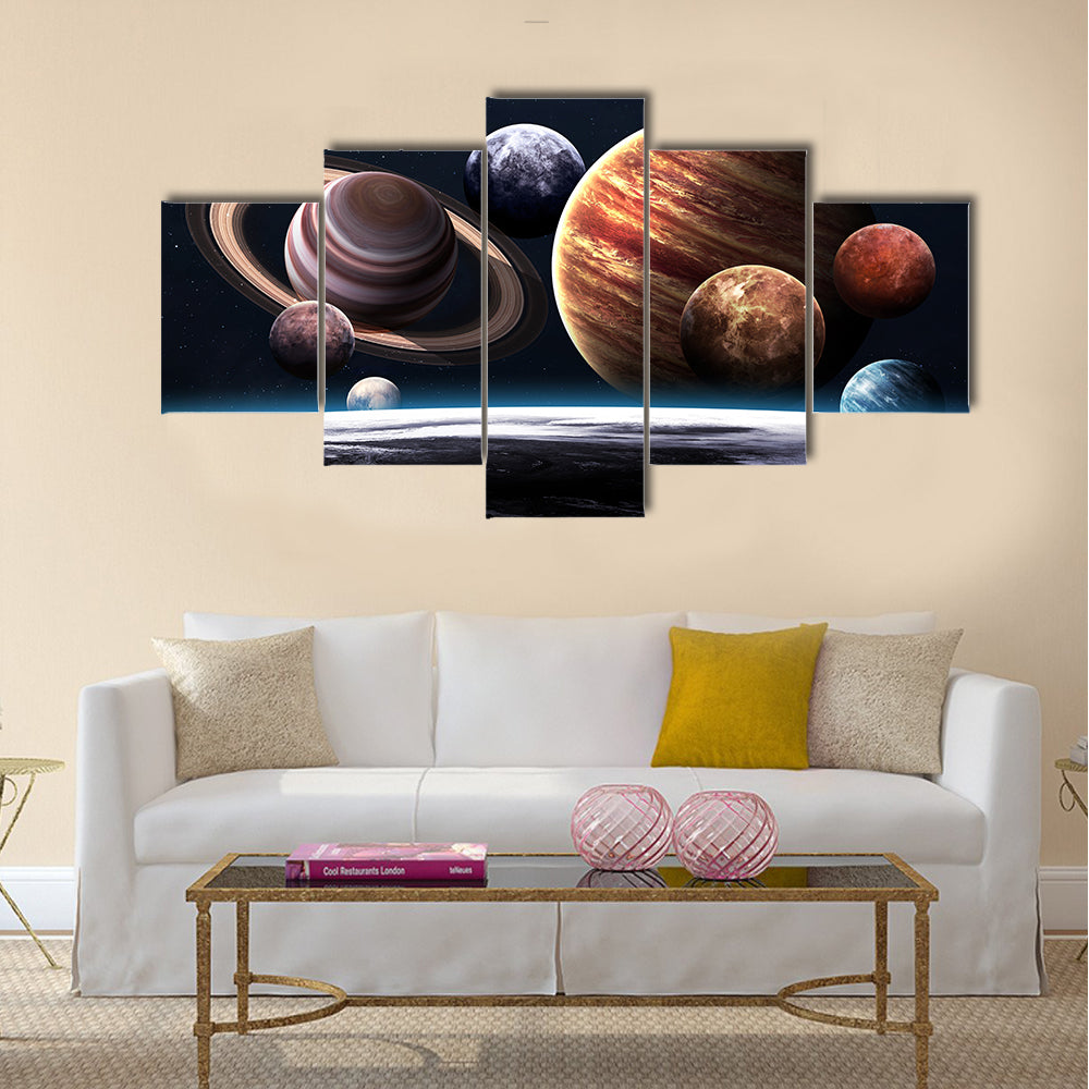 High resolution images presents planets of the solar system Multi Panel Canvas Wall Art