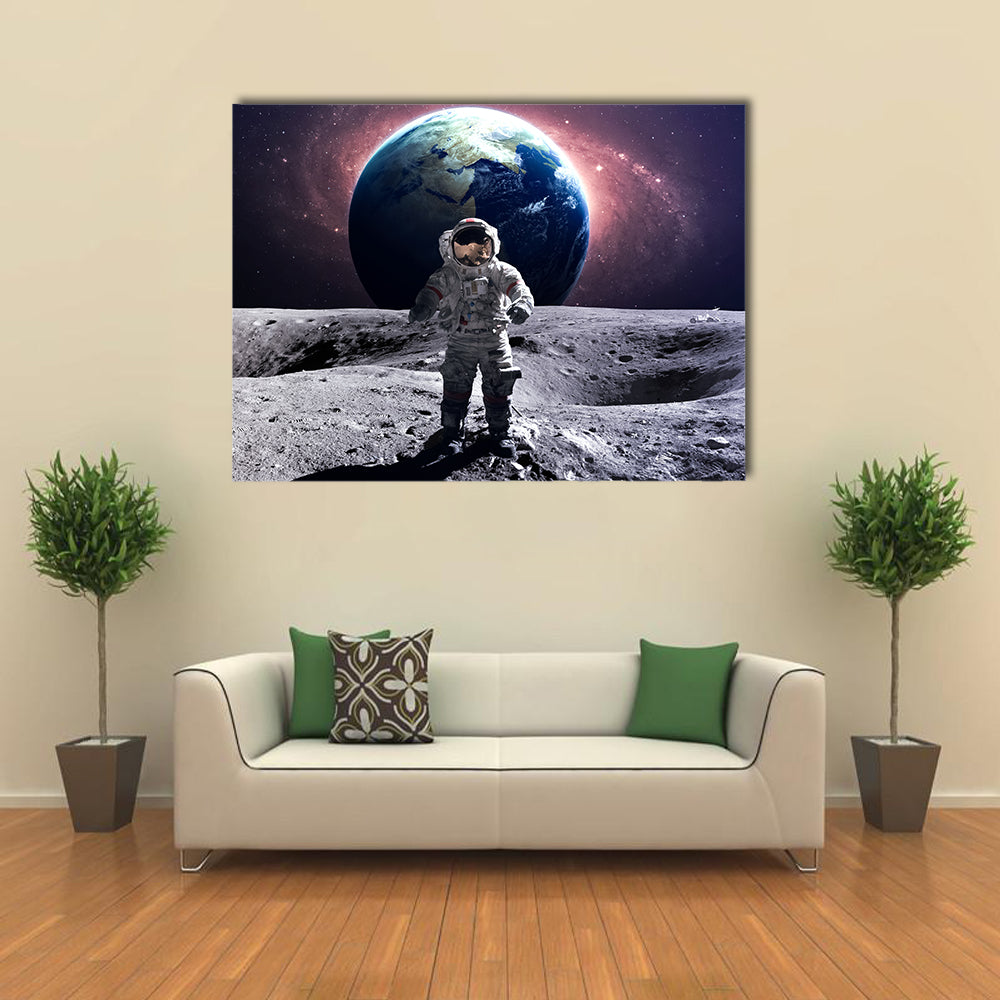 Astronaut Walking On The Moon Multi Panel Canvas Wall Art
