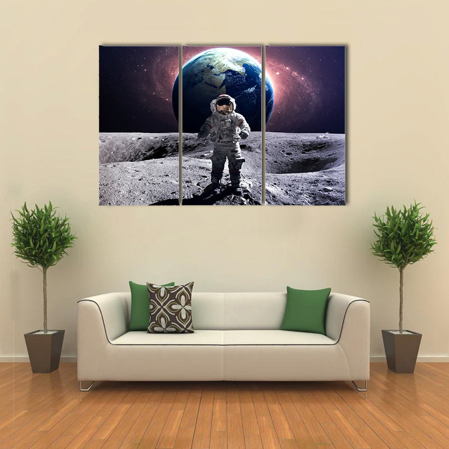 Astronaut Walking On The Moon Multi Panel Canvas Wall Art
