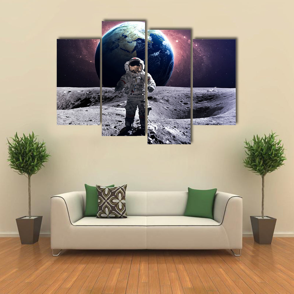 Astronaut Walking On The Moon Multi Panel Canvas Wall Art