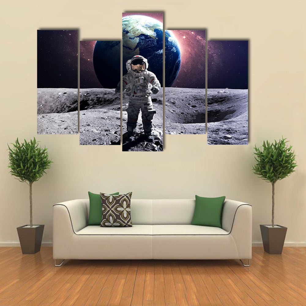 Astronaut Walking On The Moon Multi Panel Canvas Wall Art