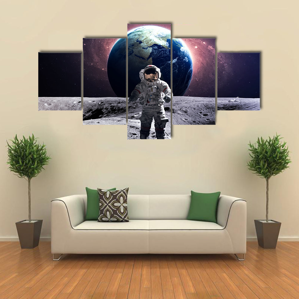 Astronaut Walking On The Moon Multi Panel Canvas Wall Art