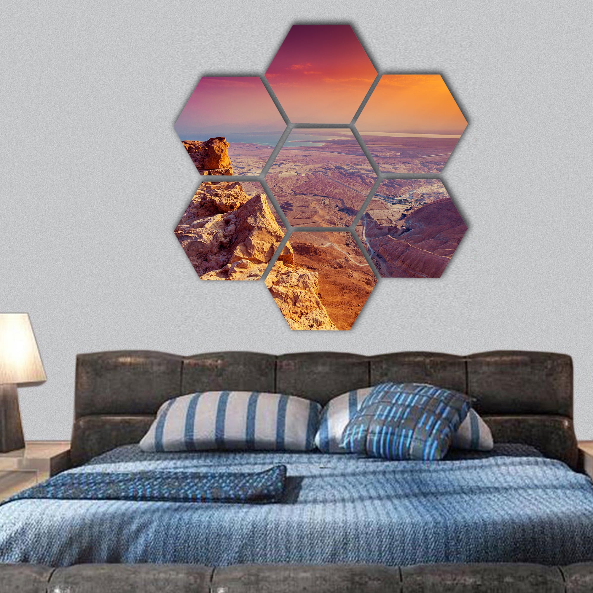 Sunrise over Masada fortress hexagonal canvas wall art