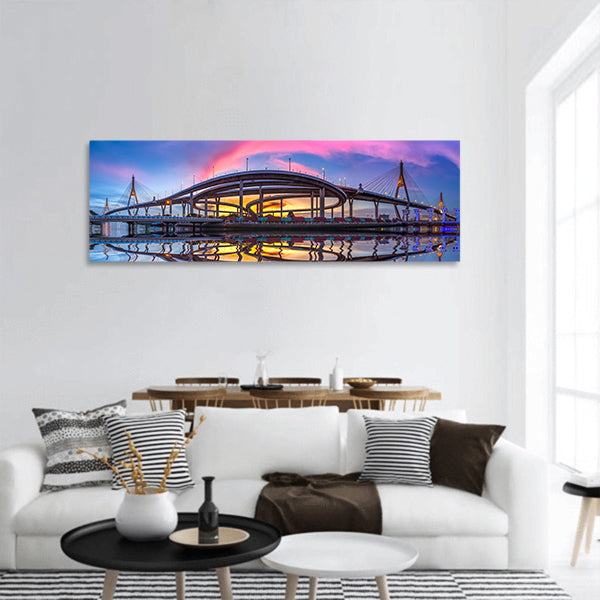 Beautiful sunset view across bridge panoramic canvas wall art.