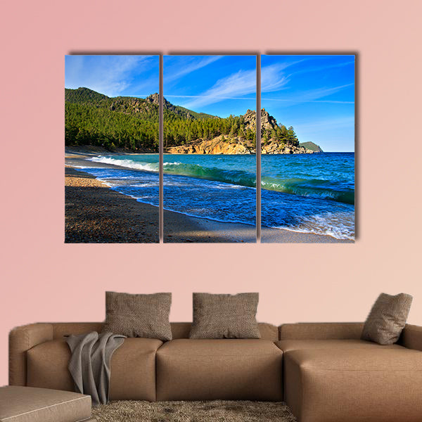 Big wave on the shore of Lake Baikal Multi panel canvas wall art