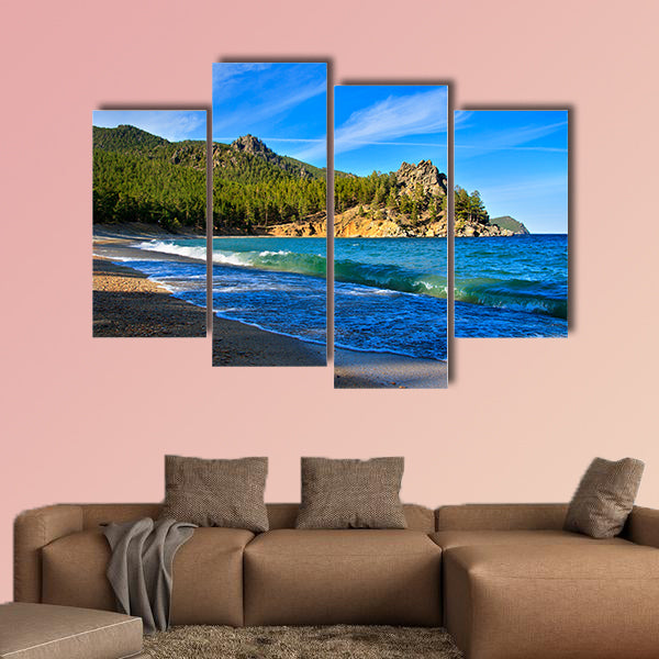 Big wave on the shore of Lake Baikal Multi panel canvas wall art