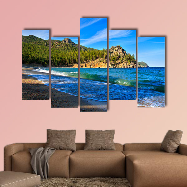 Big wave on the shore of Lake Baikal Multi panel canvas wall art