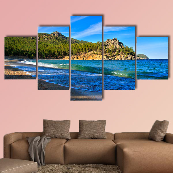 Big wave on the shore of Lake Baikal Multi panel canvas wall art