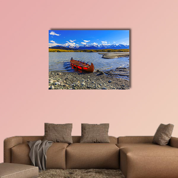 Skagway, Alaska. Canoe on the glacial lake of Davidson Multi panel canvas wall art