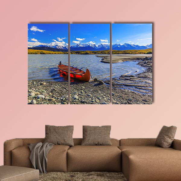 Skagway, Alaska. Canoe on the glacial lake of Davidson Multi panel canvas wall art