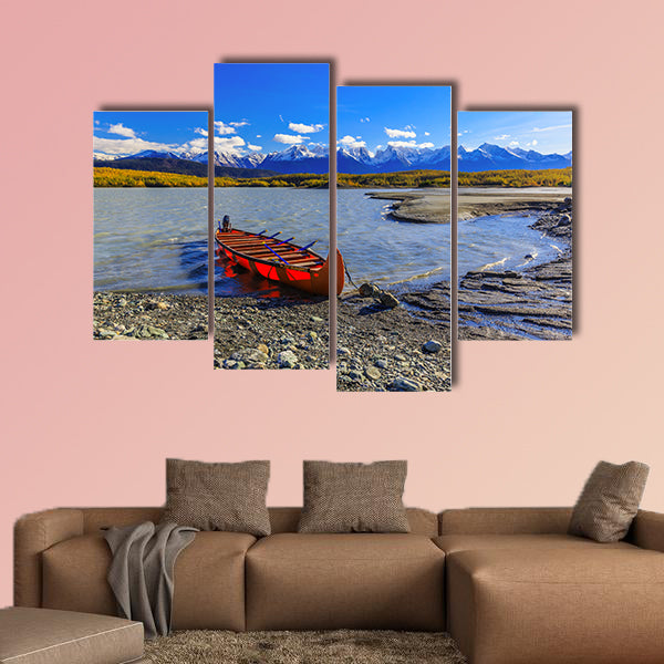 Skagway, Alaska. Canoe on the glacial lake of Davidson Multi panel canvas wall art