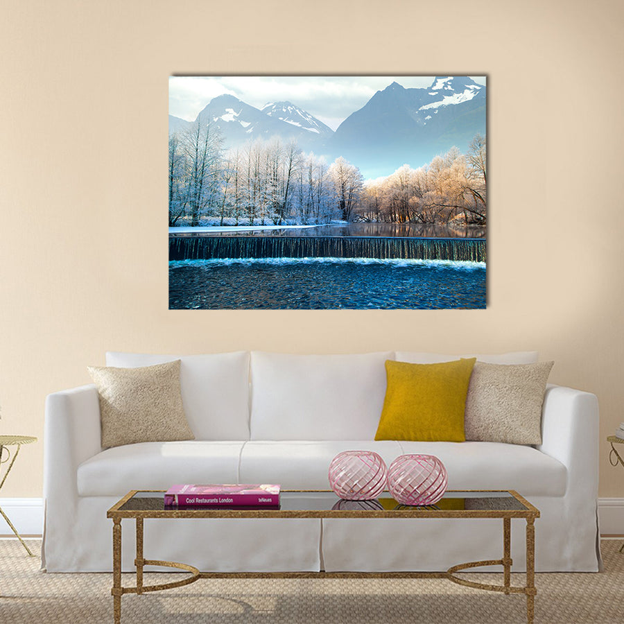 Picturesque scenery of winter winter mountains Norway multi panel canvas wall art