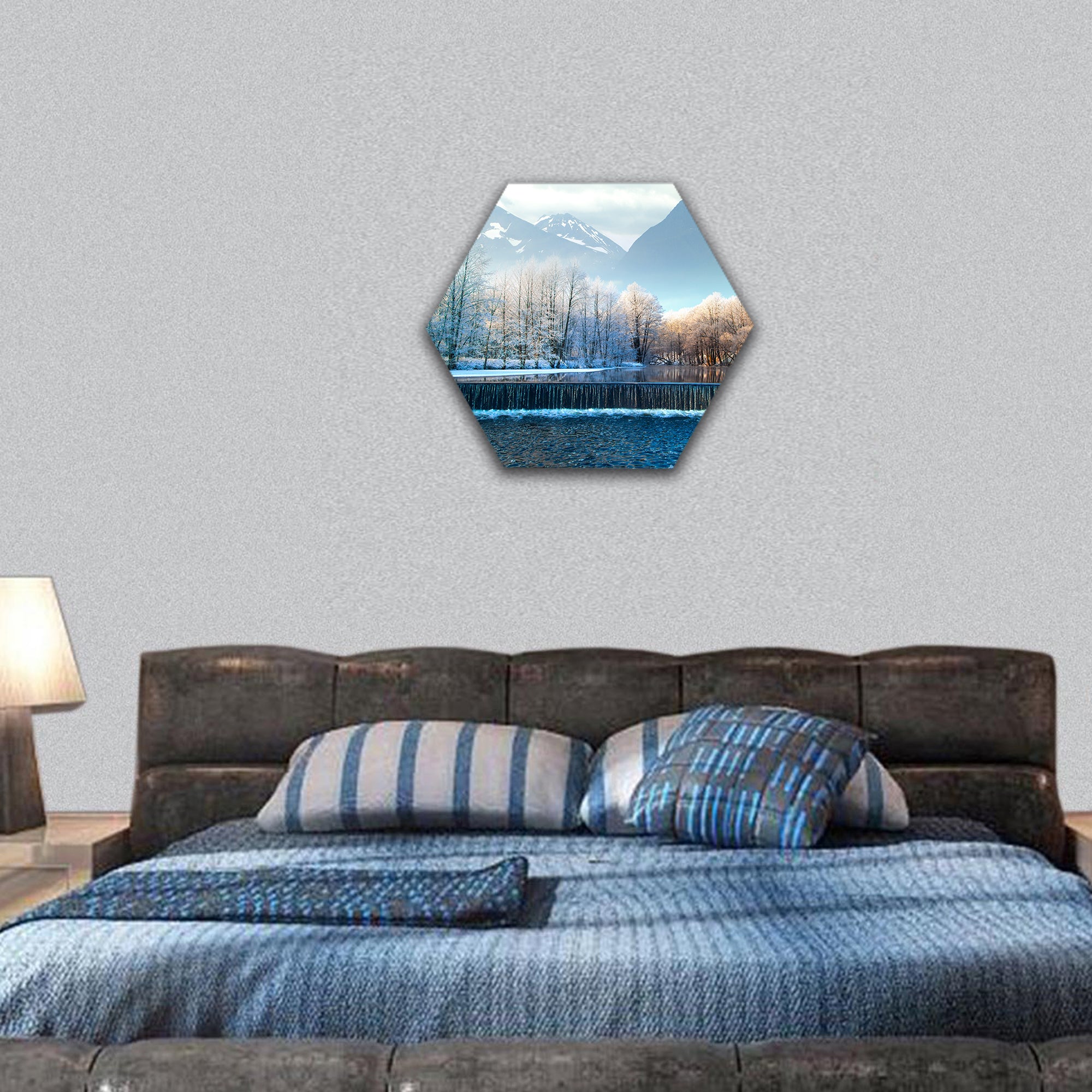 Picturesque scenery of winter hexagonal canvas wall art