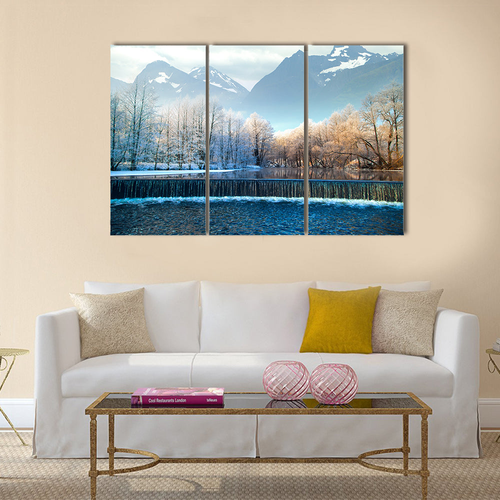 Picturesque scenery of winter winter mountains Norway multi panel canvas wall art