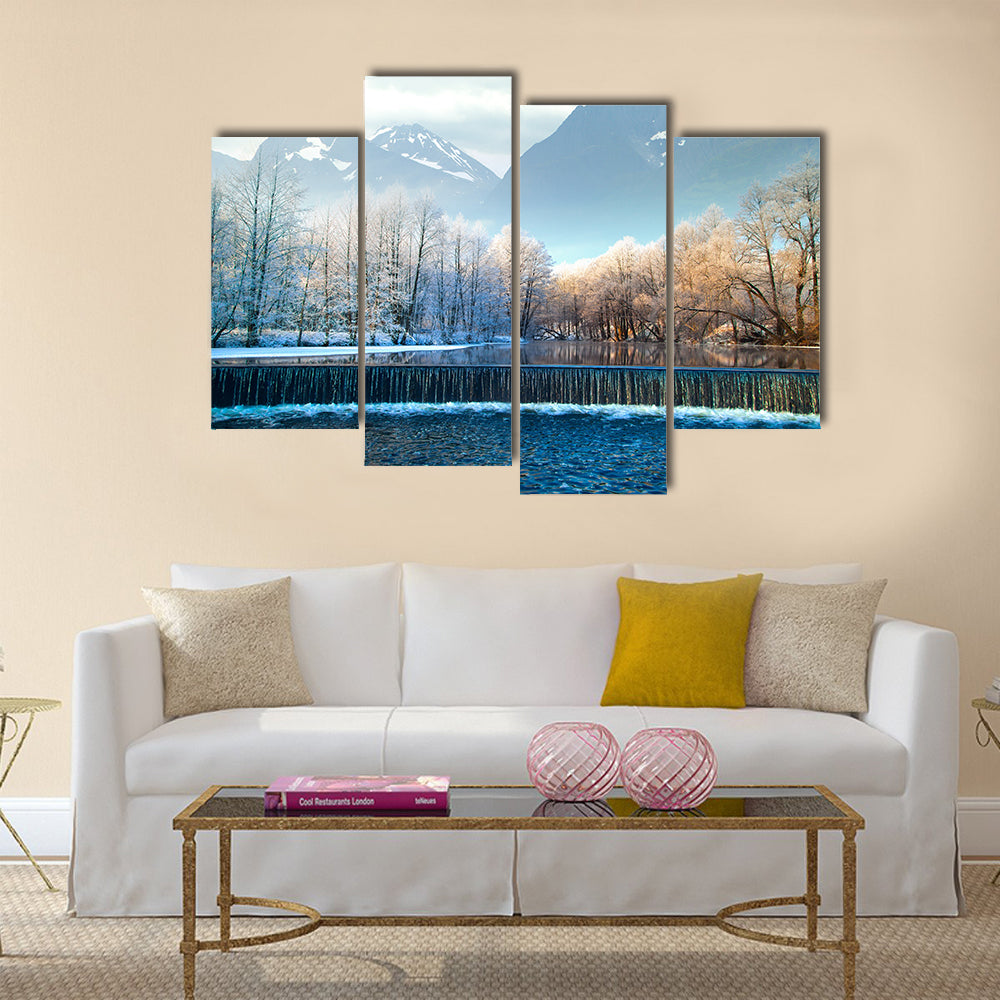 Picturesque scenery of winter winter mountains Norway multi panel canvas wall art