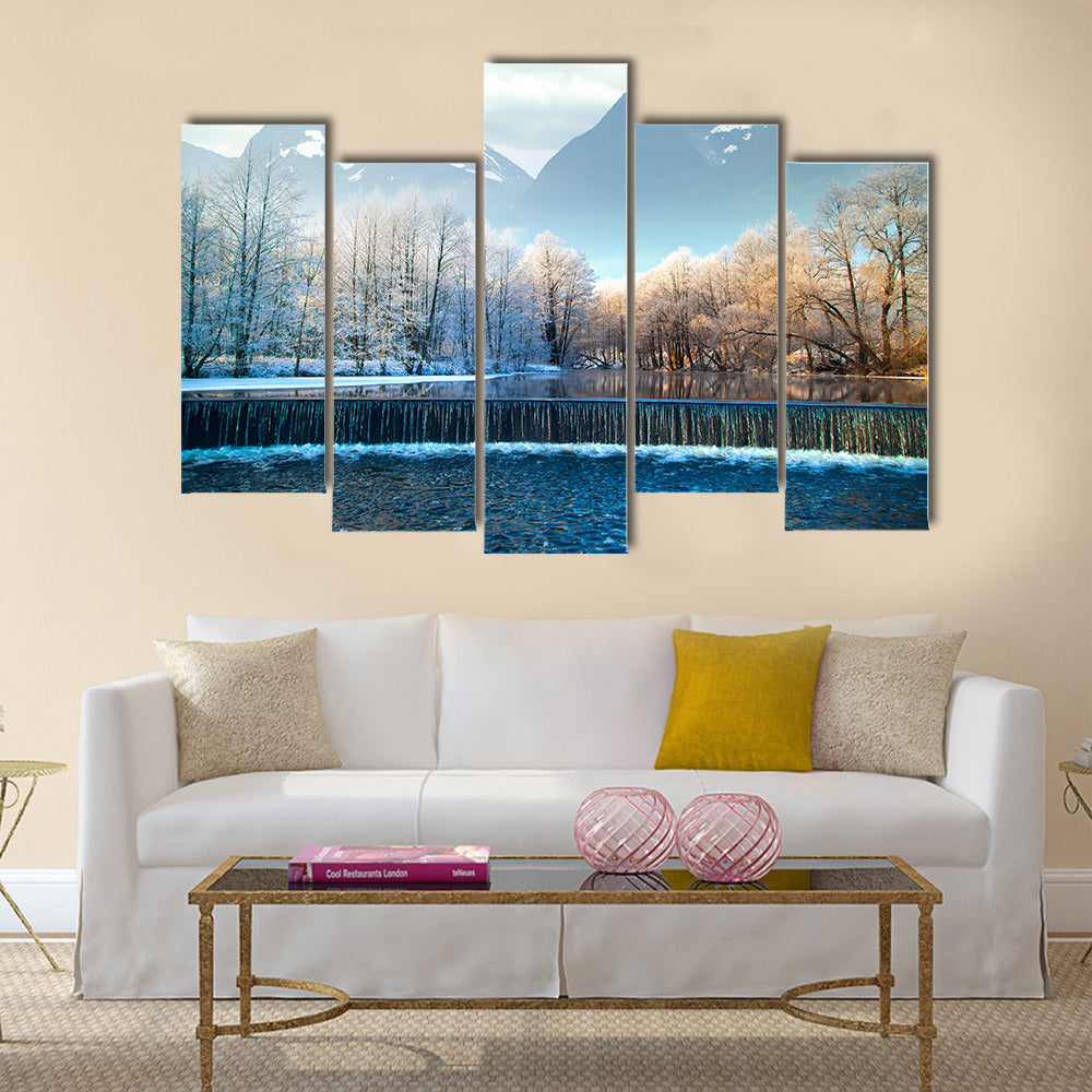 Picturesque scenery of winter winter mountains Norway multi panel canvas wall art