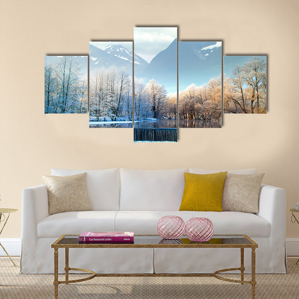 Picturesque scenery of winter winter mountains Norway multi panel canvas wall art