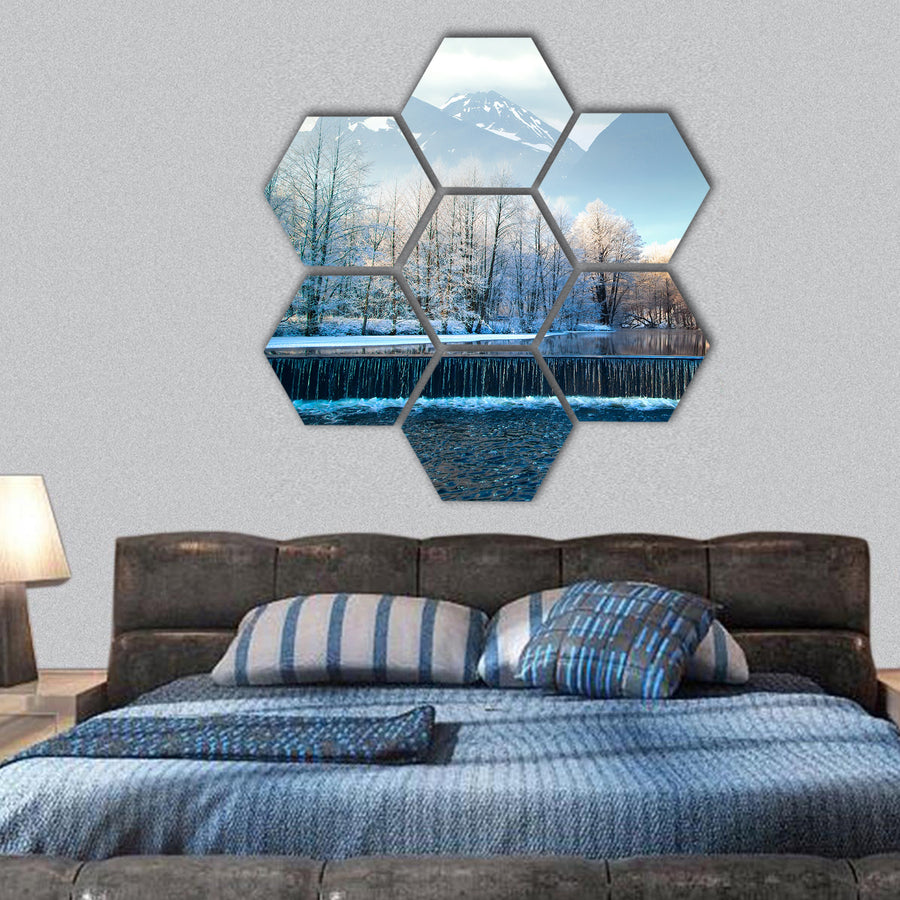 Picturesque scenery of winter hexagonal canvas wall art