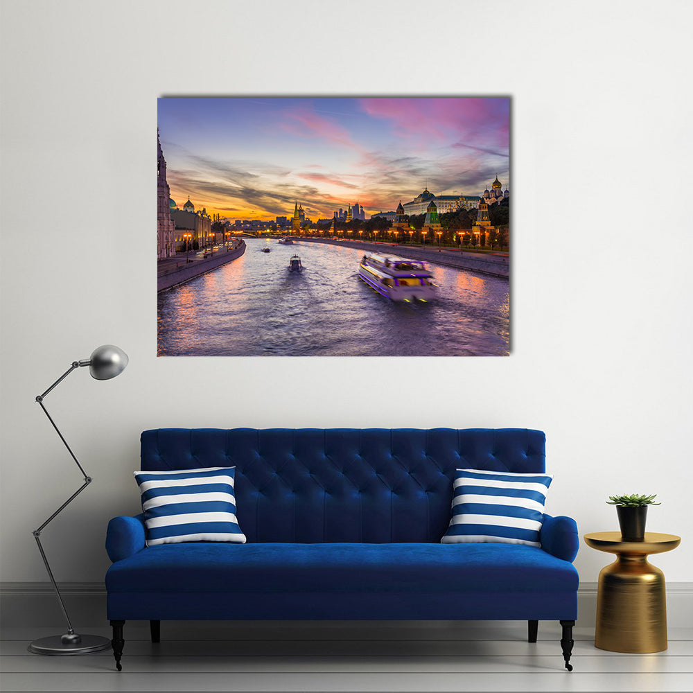 Kremlin And Moscow Rivers At The Sunset, Russia, Multi Panel Canvas Wall Art