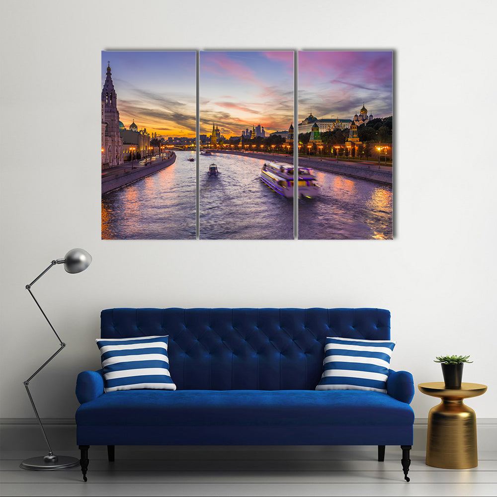 Kremlin And Moscow Rivers At The Sunset, Russia, Multi Panel Canvas Wall Art