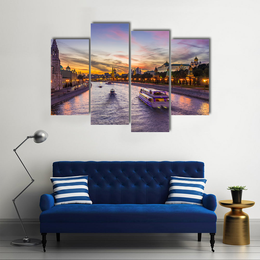 Kremlin And Moscow Rivers At The Sunset, Russia, Multi Panel Canvas Wall Art
