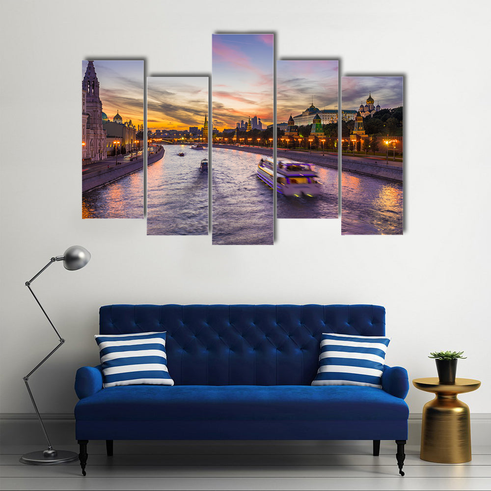 Kremlin And Moscow Rivers At The Sunset, Russia, Multi Panel Canvas Wall Art