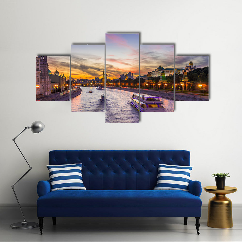 Kremlin And Moscow Rivers At The Sunset, Russia, Multi Panel Canvas Wall Art