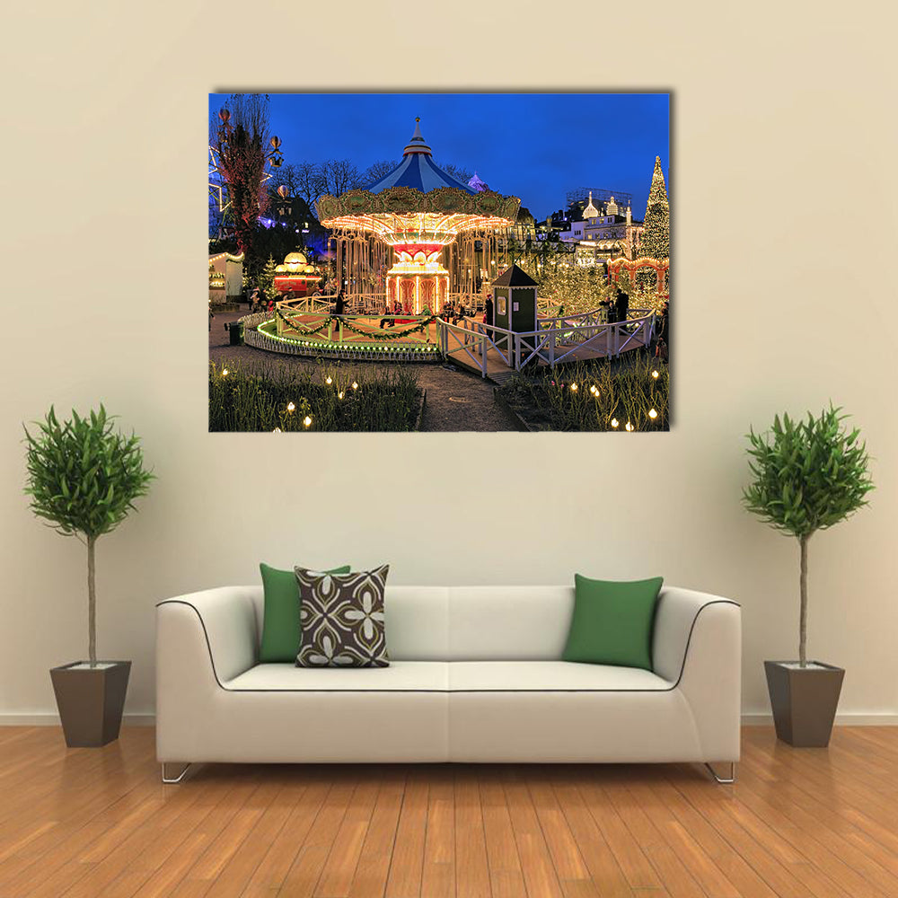 View Of A Garden Decorated For Christmas In Tivoli Garden, Scandivinia, Denmark, Multi Panel Canvas Wall Art