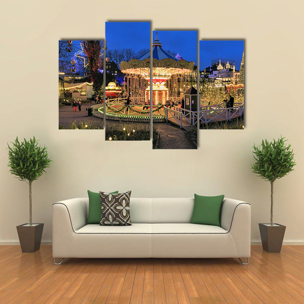 View Of A Garden Decorated For Christmas In Tivoli Garden, Scandivinia, Denmark, Multi Panel Canvas Wall Art