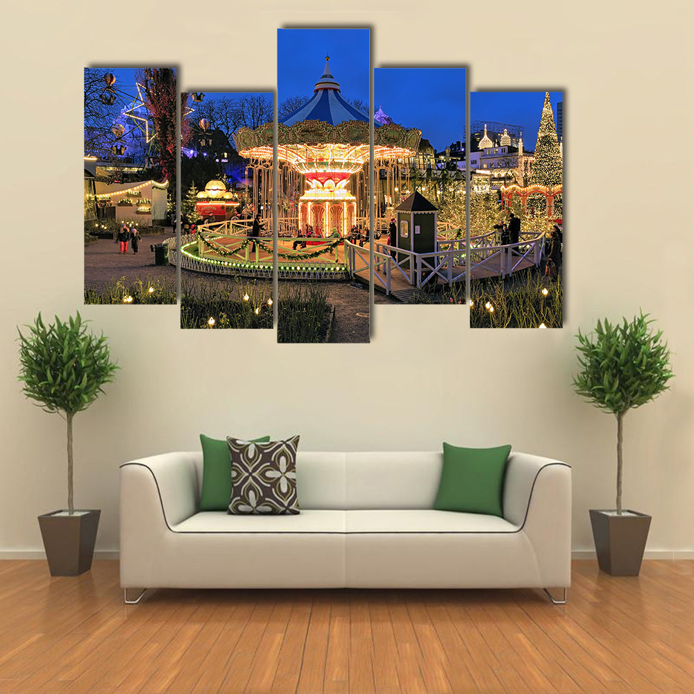 View Of A Garden Decorated For Christmas In Tivoli Garden, Scandivinia, Denmark, Multi Panel Canvas Wall Art