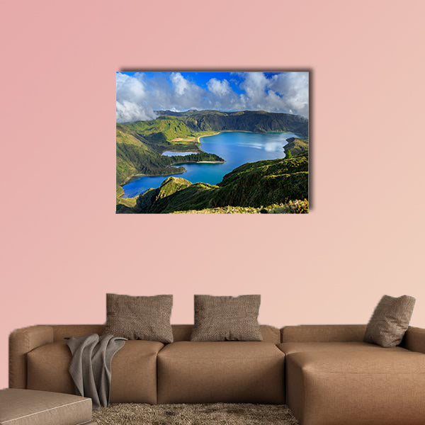Lagoa do Fogo and green valley on San Miguel island of Azores multi panel canvas wall art