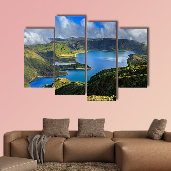 Lagoa do Fogo and green valley on San Miguel island of Azores multi panel canvas wall art