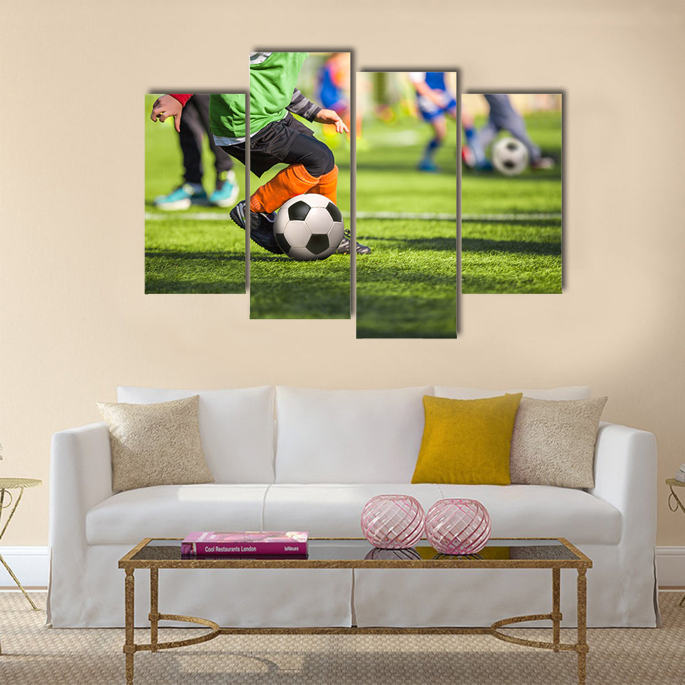 Football training for children Multi panel canvas wall art