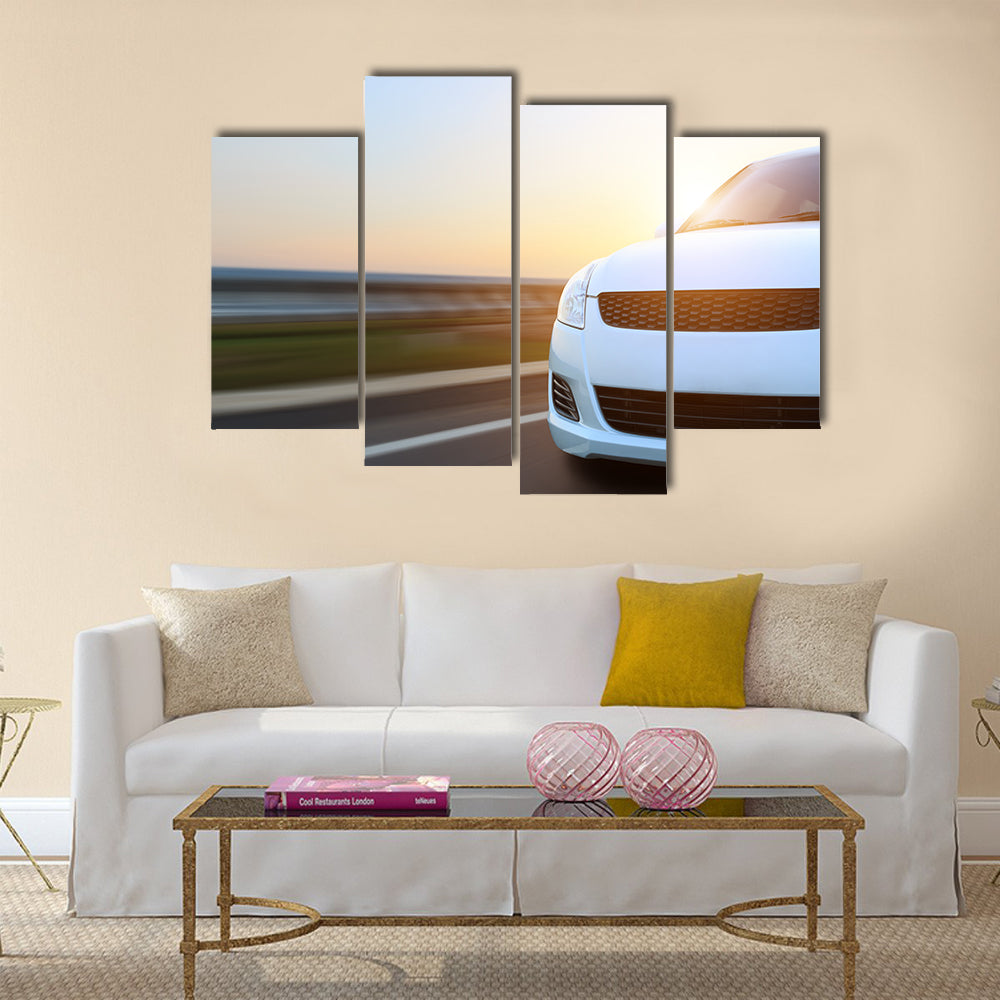 Movement car speed on asphalt at sunset Multi panel canvas wall art