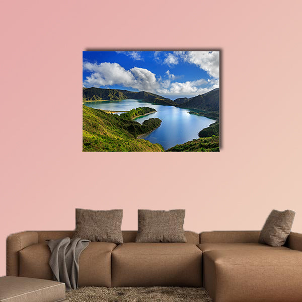 Lagoa do Fogo and green valley on San Miguel island of Azores multi panel canvas wall art