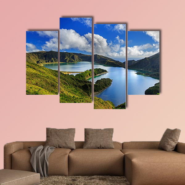 Lagoa do Fogo and green valley on San Miguel island of Azores multi panel canvas wall art