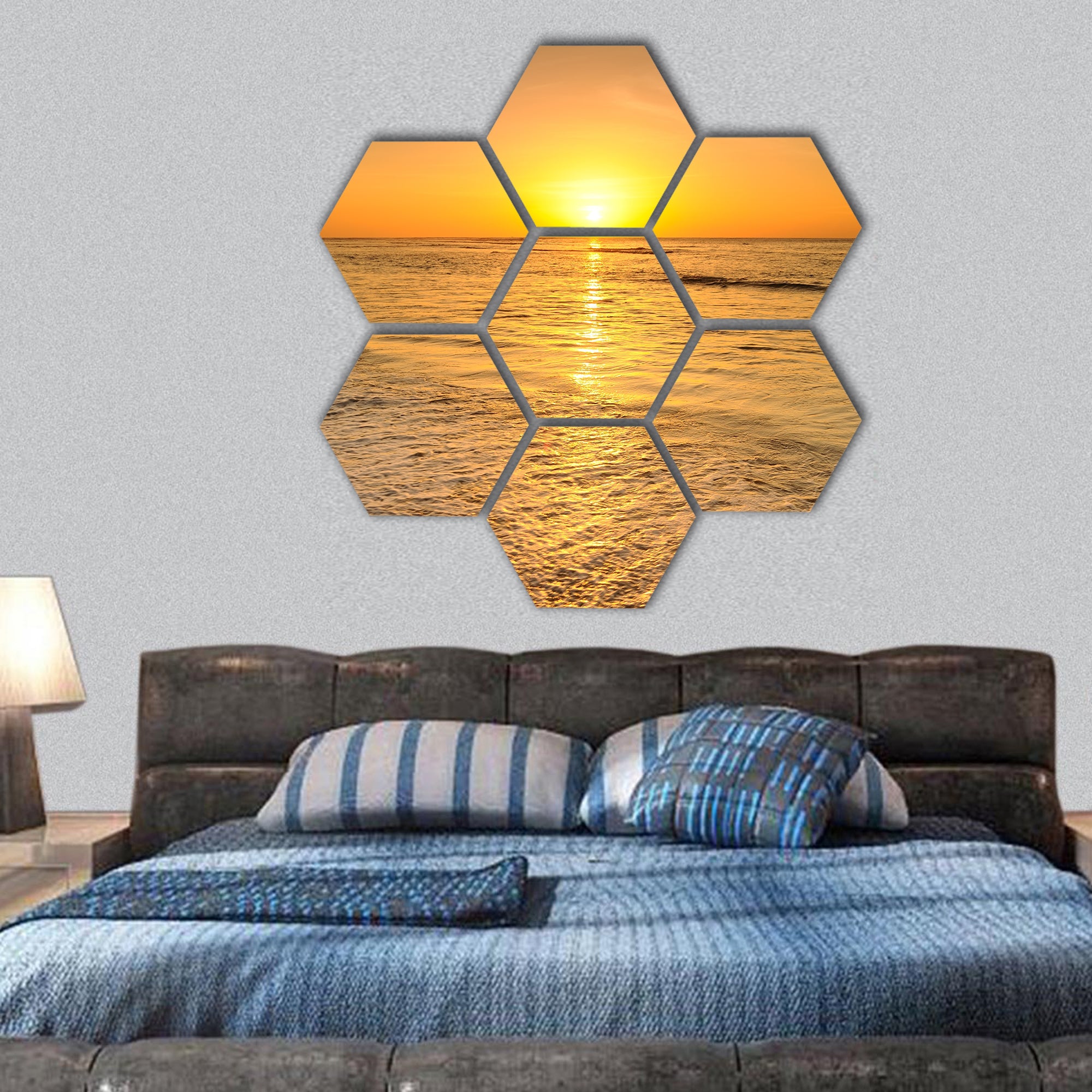 Beach and sea sunset in Thailand hexagonal canvas wall art