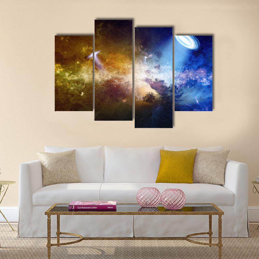 Abstract Scientific Scenery Of UFO In Deep Space Multi Panel Canvas Wall Art