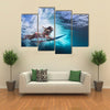 Young Girl In Bikini-Under Big Ocean Wave Family Lifestyle On Summer Vacation With Child Multi Panel Canvas Wall Art