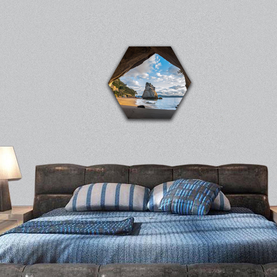 Cathedral Cove at sunrise, The Coromandel peninsula, hexagonal canvas wall art