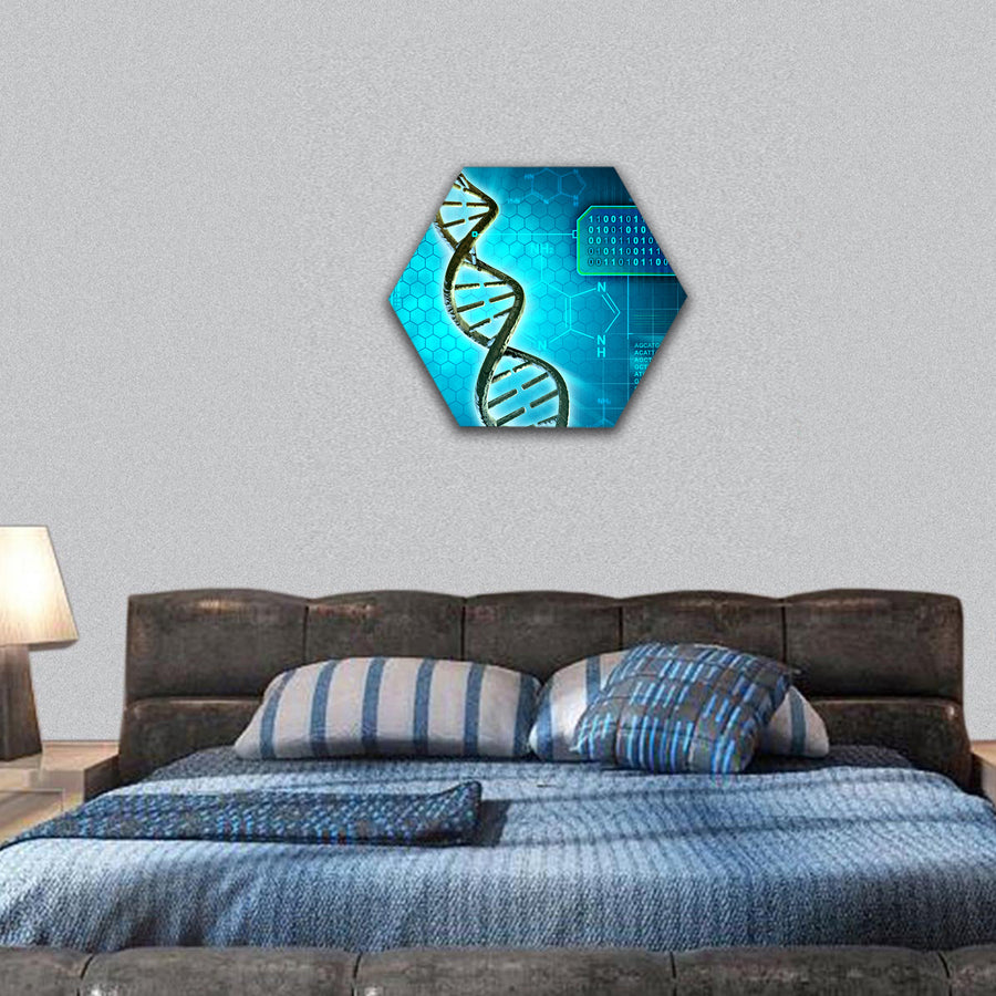 DNA structure converted into binary code hexagonal canvas wall art