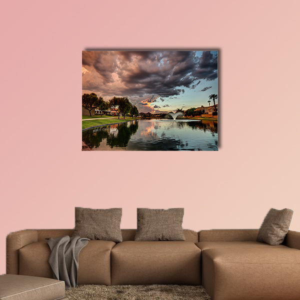 Marguerite Lake along the greenbelt in Scottsdale, Arizona multi panel canvas wall art