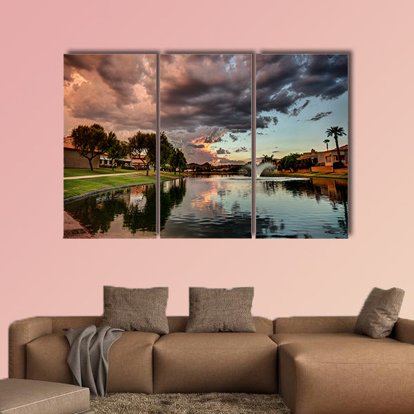 Marguerite Lake along the greenbelt in Scottsdale, Arizona multi panel canvas wall art