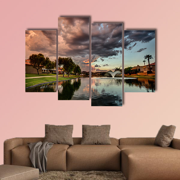 Marguerite Lake along the greenbelt in Scottsdale, Arizona multi panel canvas wall art